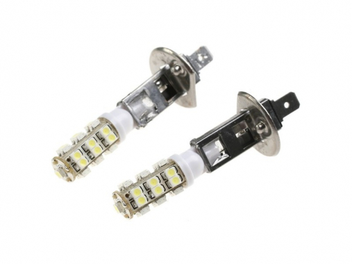 Лампа светодиодная (25 диодов) LED ЦОКОЛЬ H1 - SMD3528 25Led 2Вт белая. фары, туманки