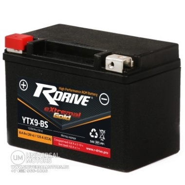 Аккумулятор RDRIVE EXTREMAL GOLD YTX9-BS