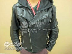 Куртка байкера HARLEY DAVIDSON, натуральная кожа+толстовка с капюшон., бок утяжки Классик ворот.
