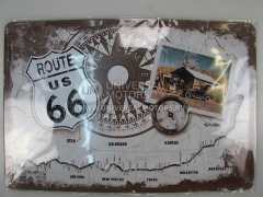 Знак винтажный ROUTE 66 MASSE (трасса 66 компасс, часы) 200 x 300 мм