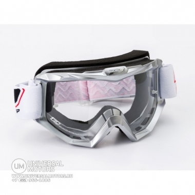 Очки кроссовые PROGRIP RACE LINE (CLEAR LENS) серебристые